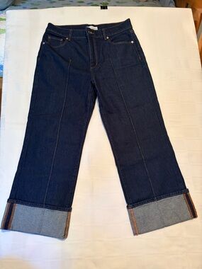 LOFT Dark Blue Wide-Leg Jeans with Cuffed Hem